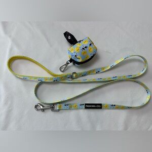 Frenchi Blue and Yellow Cheese & Cow Print Dog Leash with Waste Bag Holder